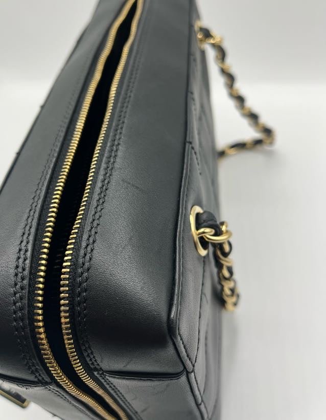 Chocolate Bar Black Lambskin Leather Chain