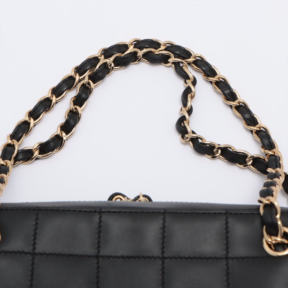 Chocolate Bar Black Lambskin Leather Chain