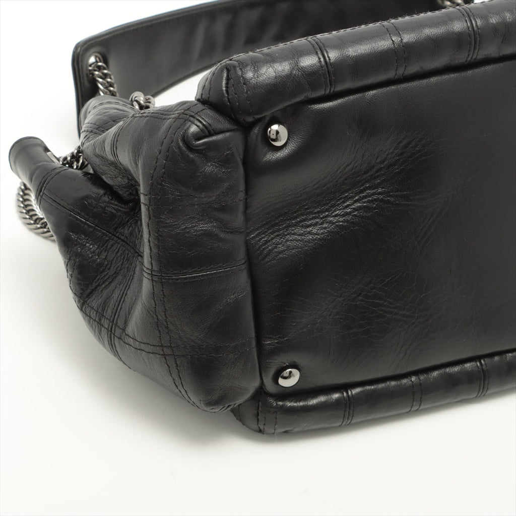 Chocolate Bar Black Lambskin Leather Chain