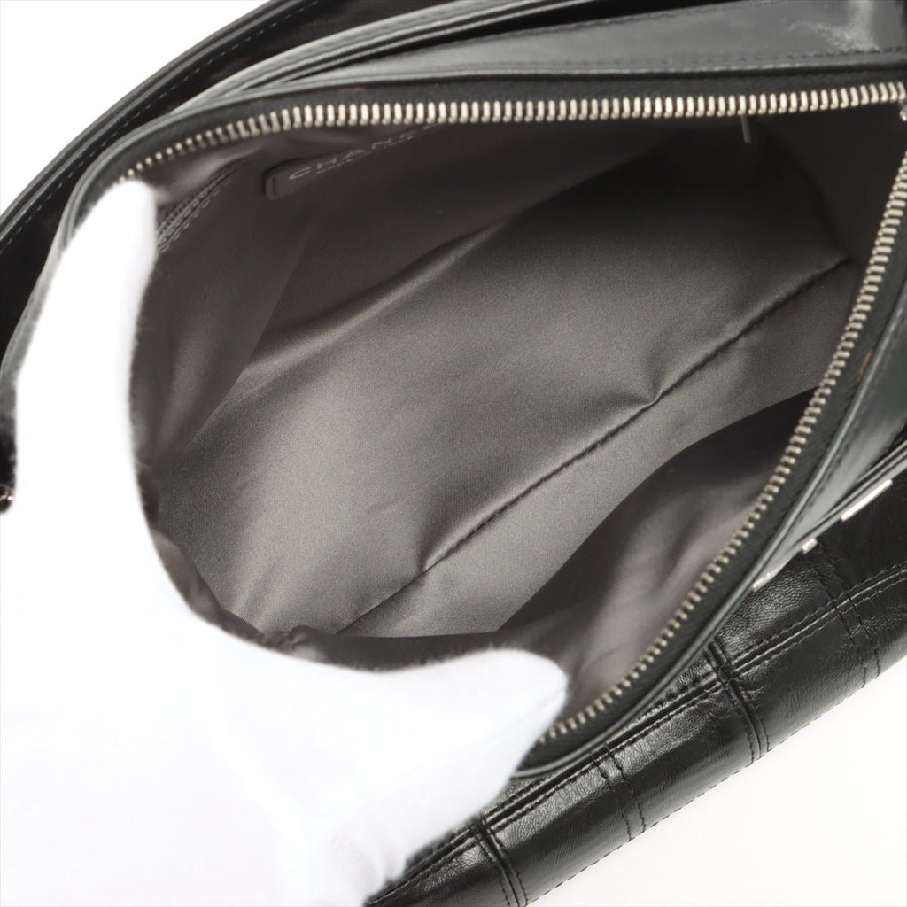 Chocolate Bar Black Lambskin Leather Chain