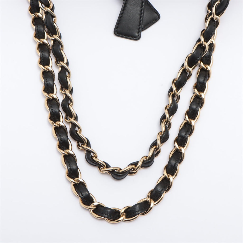 Chocolate Bar Black Lambskin Leather Chain