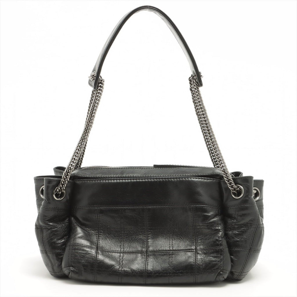 Chocolate Bar Black Lambskin Leather Chain