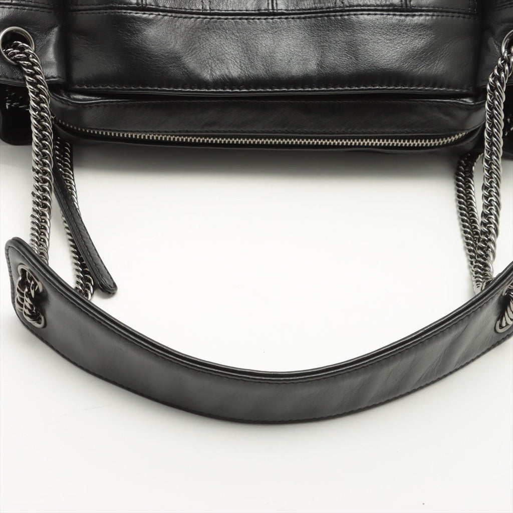 Chocolate Bar Black Lambskin Leather Chain