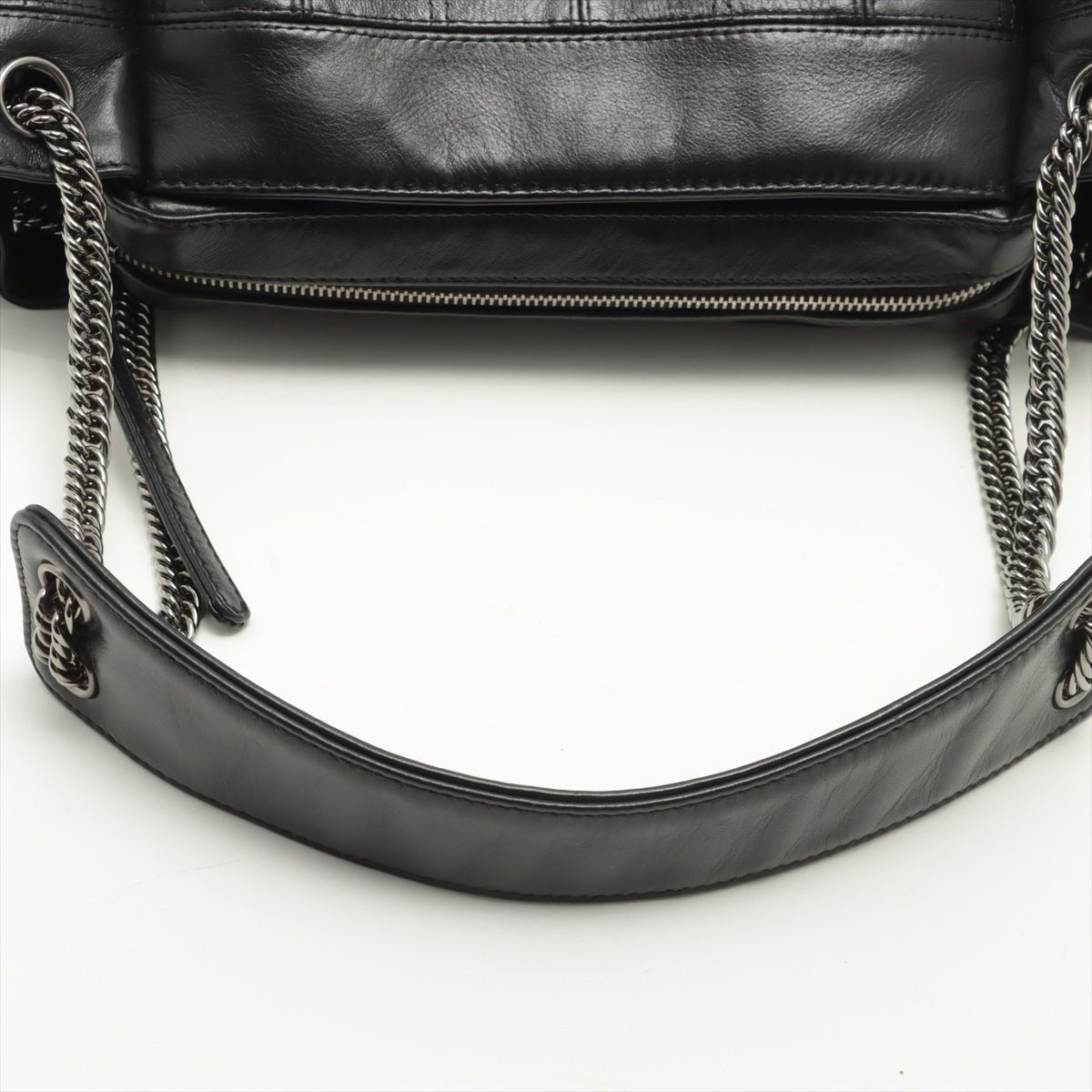 Chocolate Bar Black Lambskin Leather Chain