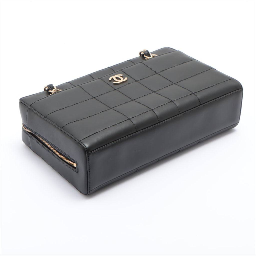 Chocolate Bar Black Lambskin Leather Chain