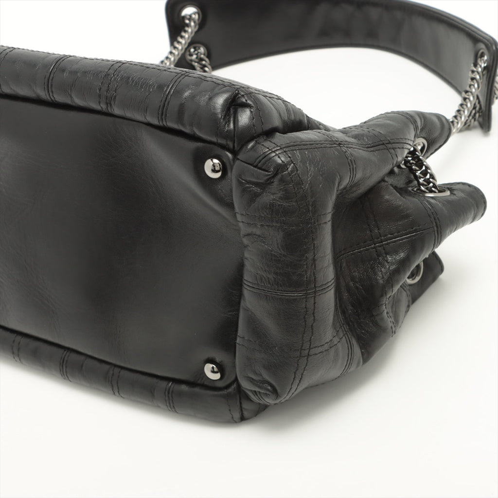 Chocolate Bar Black Lambskin Leather Chain