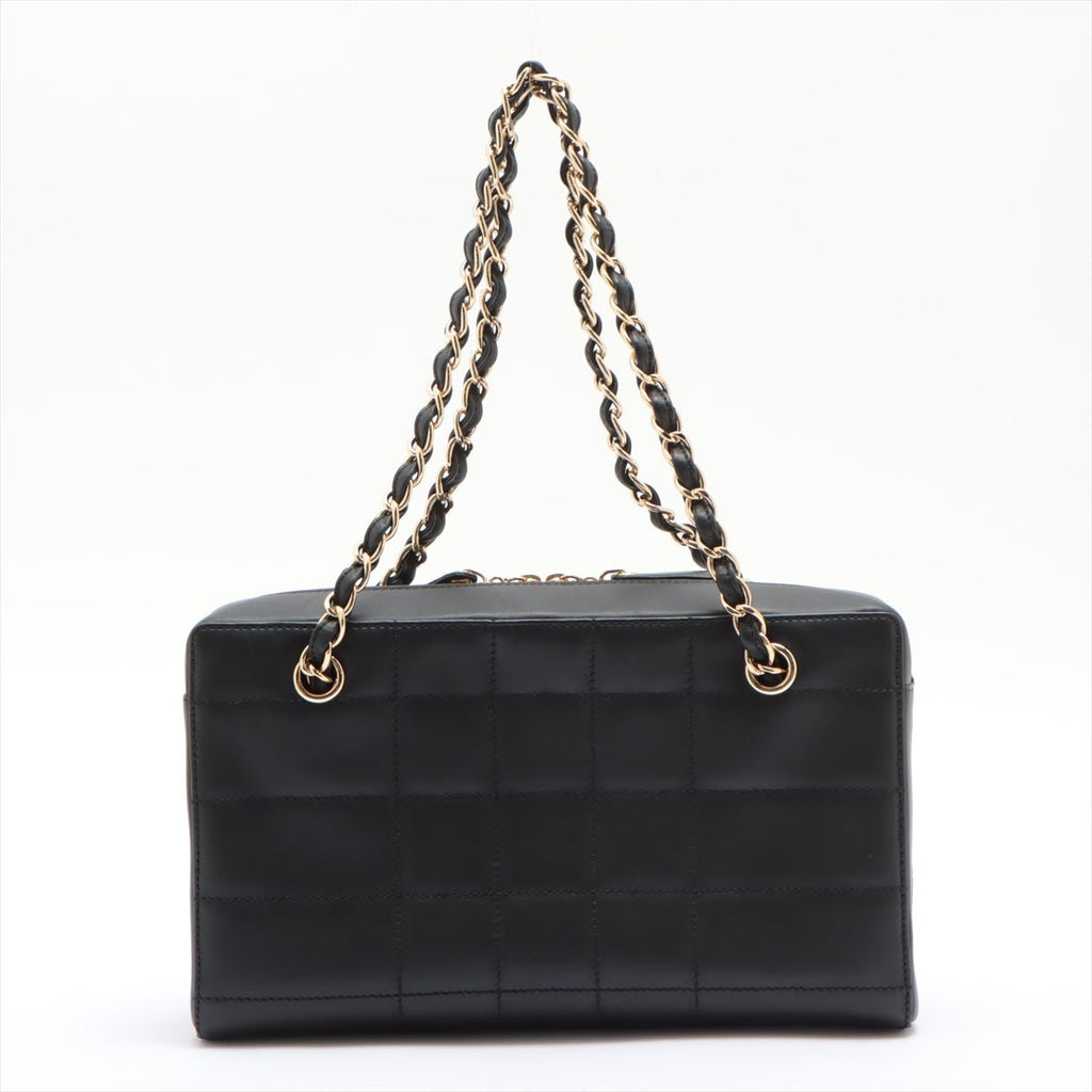 Chocolate Bar Black Lambskin Leather Chain
