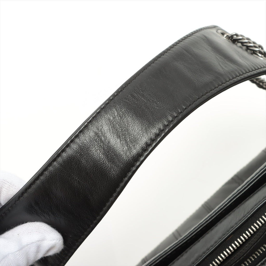 Chocolate Bar Black Lambskin Leather Chain