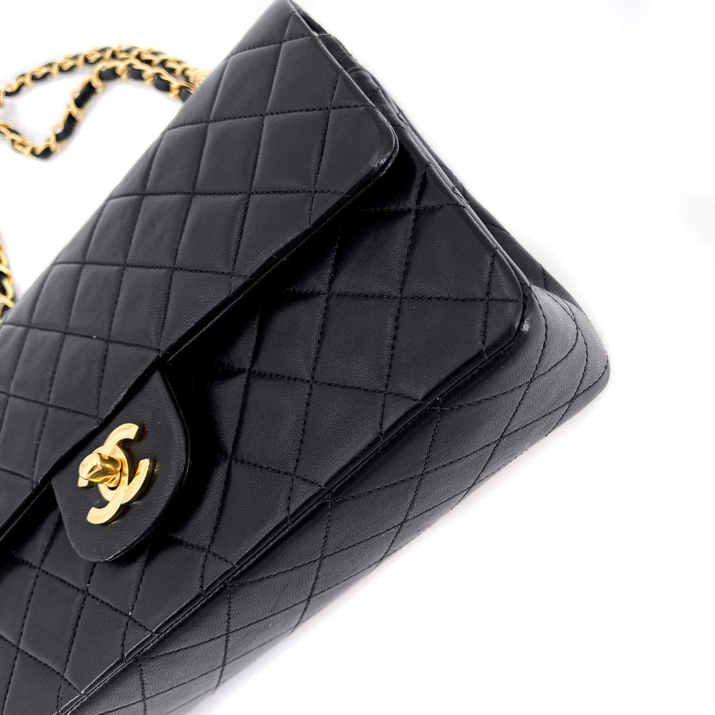 Classic Double Flap Chain Bag Black Leather Medium