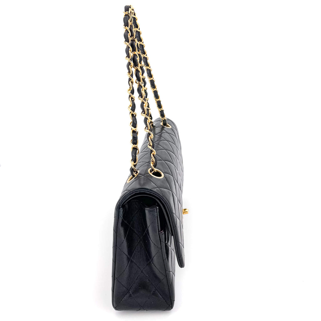 Classic Double Flap Chain Bag Black Leather Medium