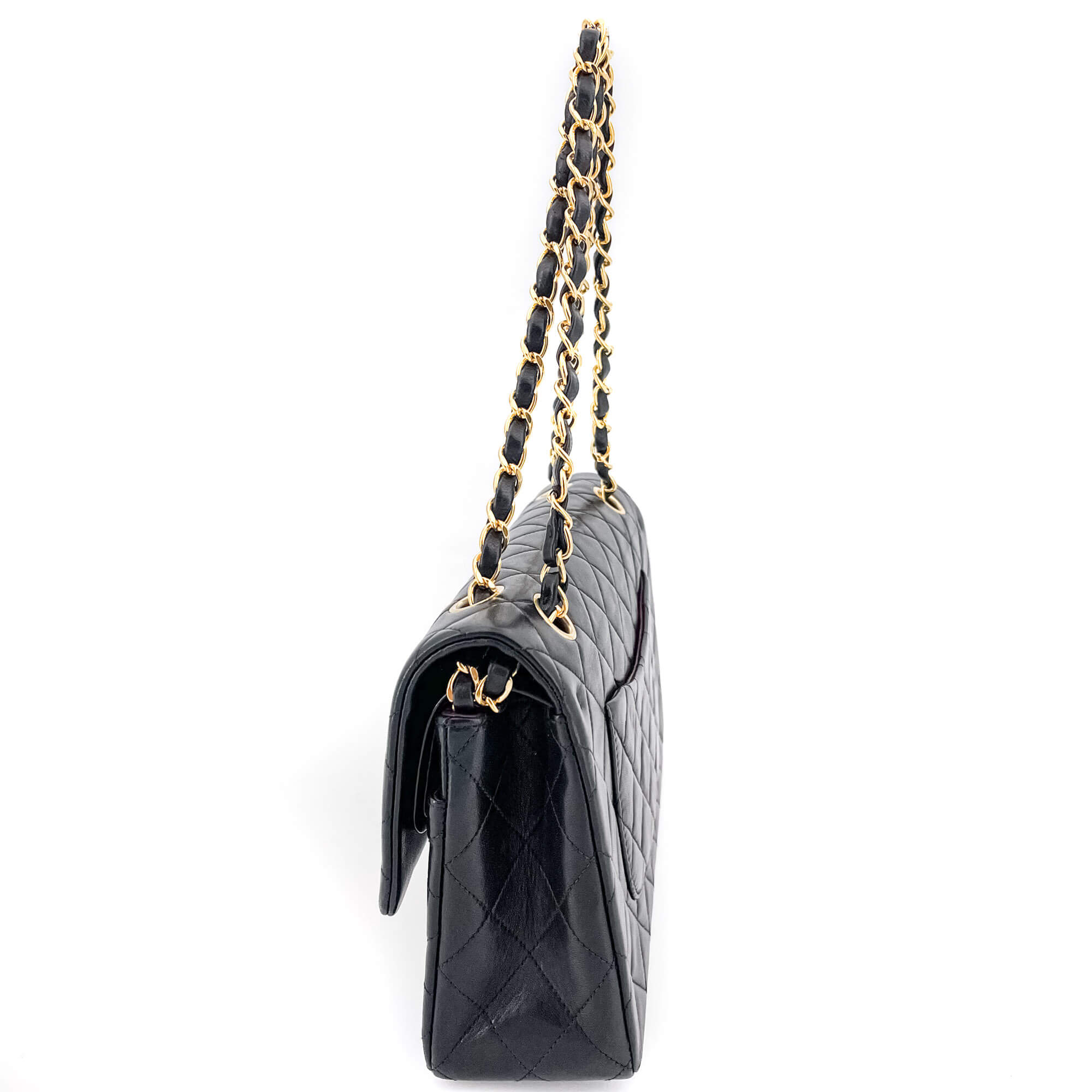 Classic Double Flap Chain Bag Black Leather Medium