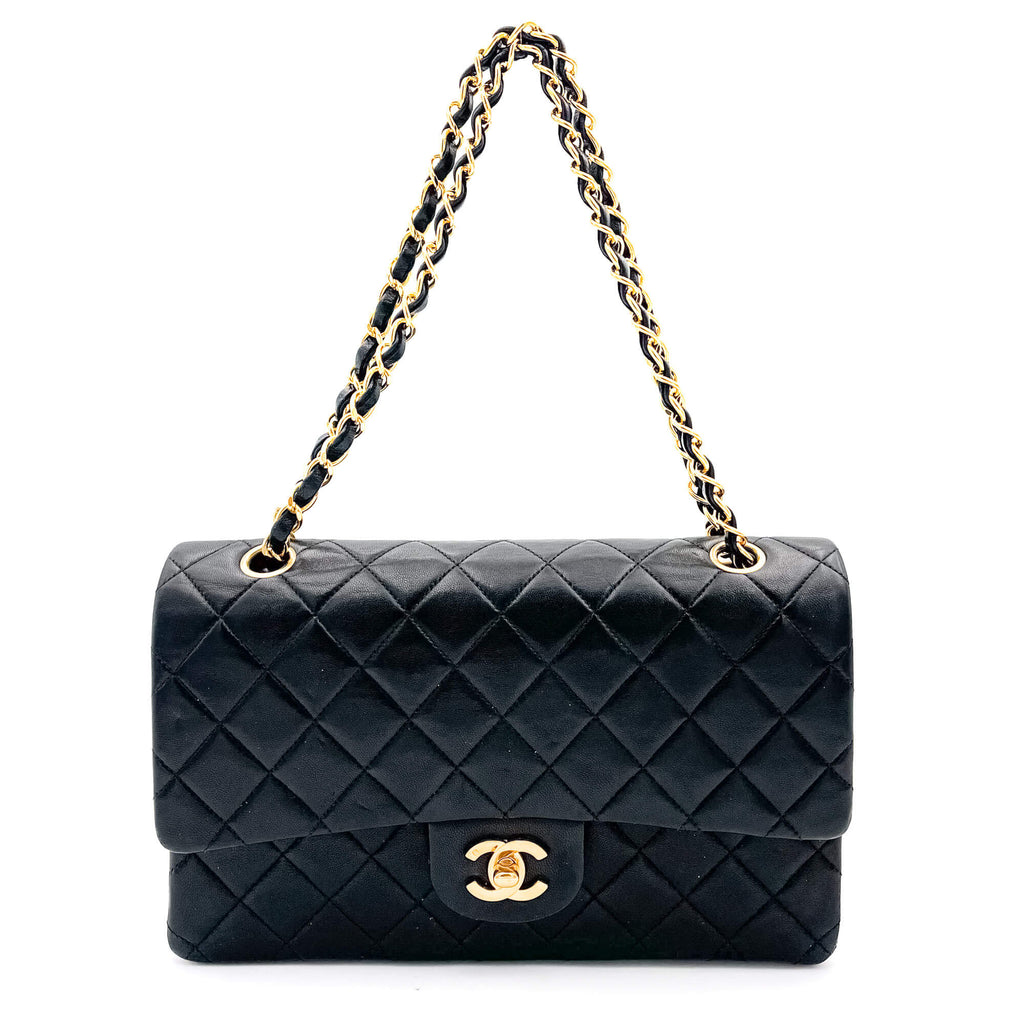 Classic Double Flap Chain Bag Black Leather Medium