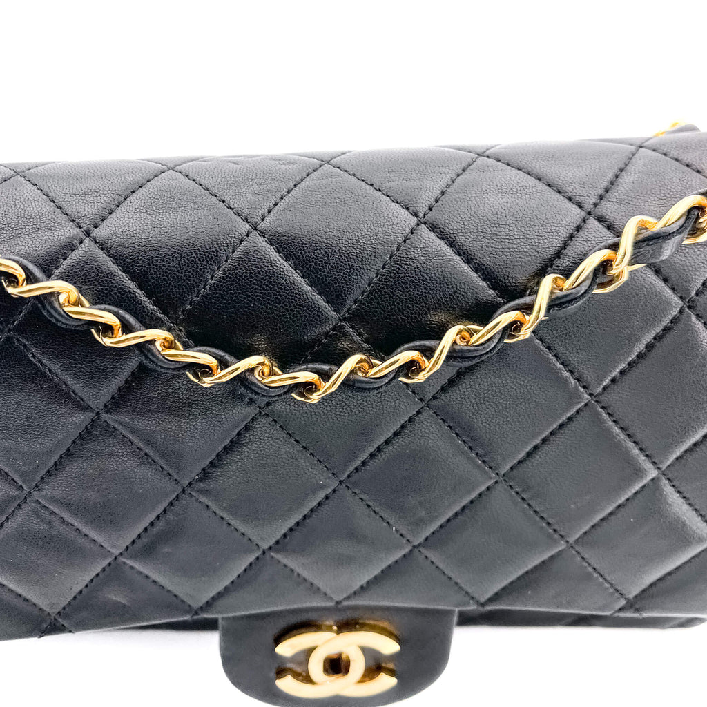 Classic Double Flap Chain Bag Black Leather Medium
