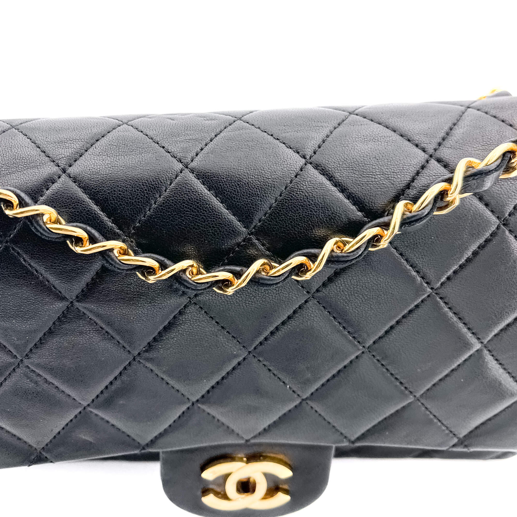 Classic Double Flap Chain Bag Black Leather Medium