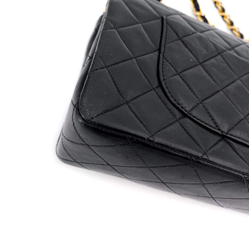 Classic Double Flap Chain Bag Black Leather Medium