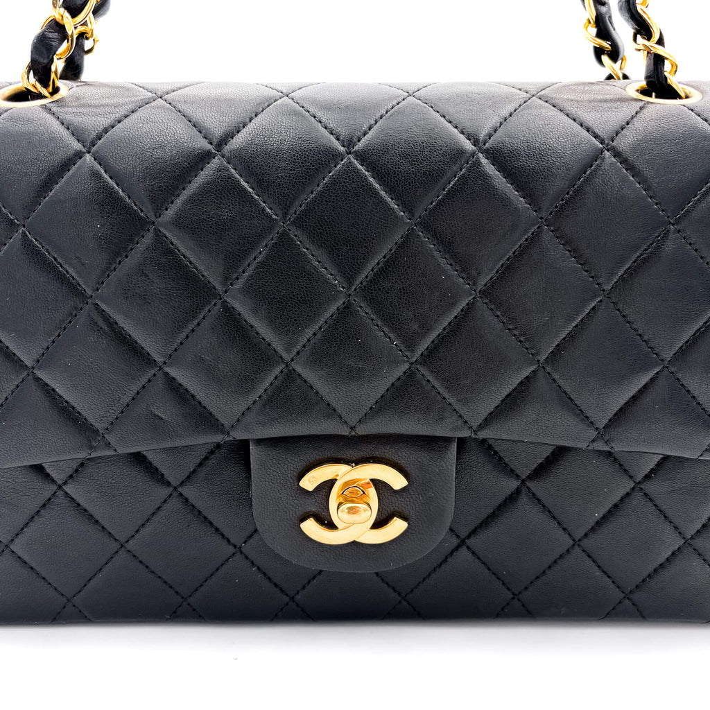Classic Double Flap Chain Bag Black Leather Medium