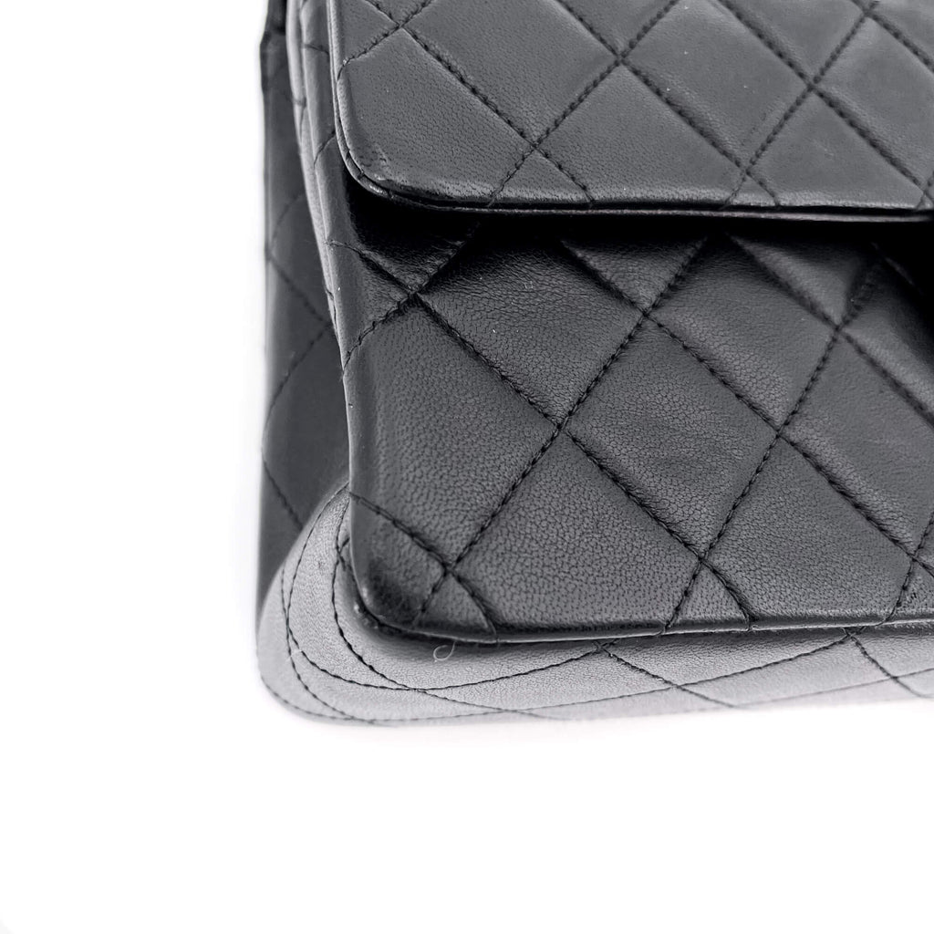 Classic Double Flap Chain Bag Black Leather Medium
