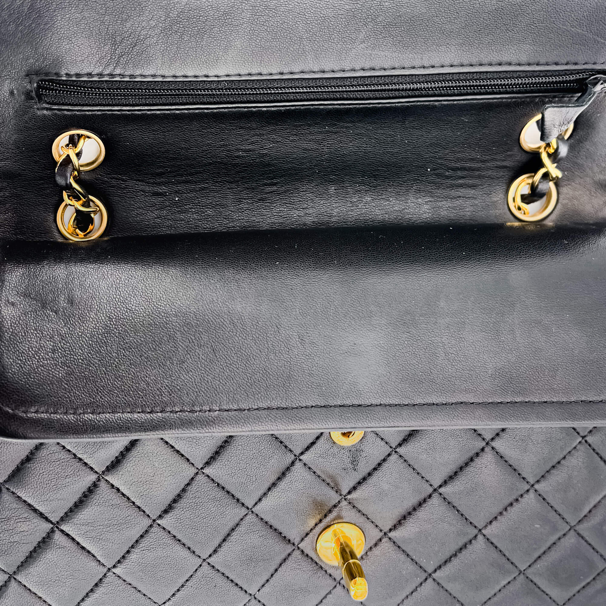 Classic Double Flap Chain Bag Black Leather Medium