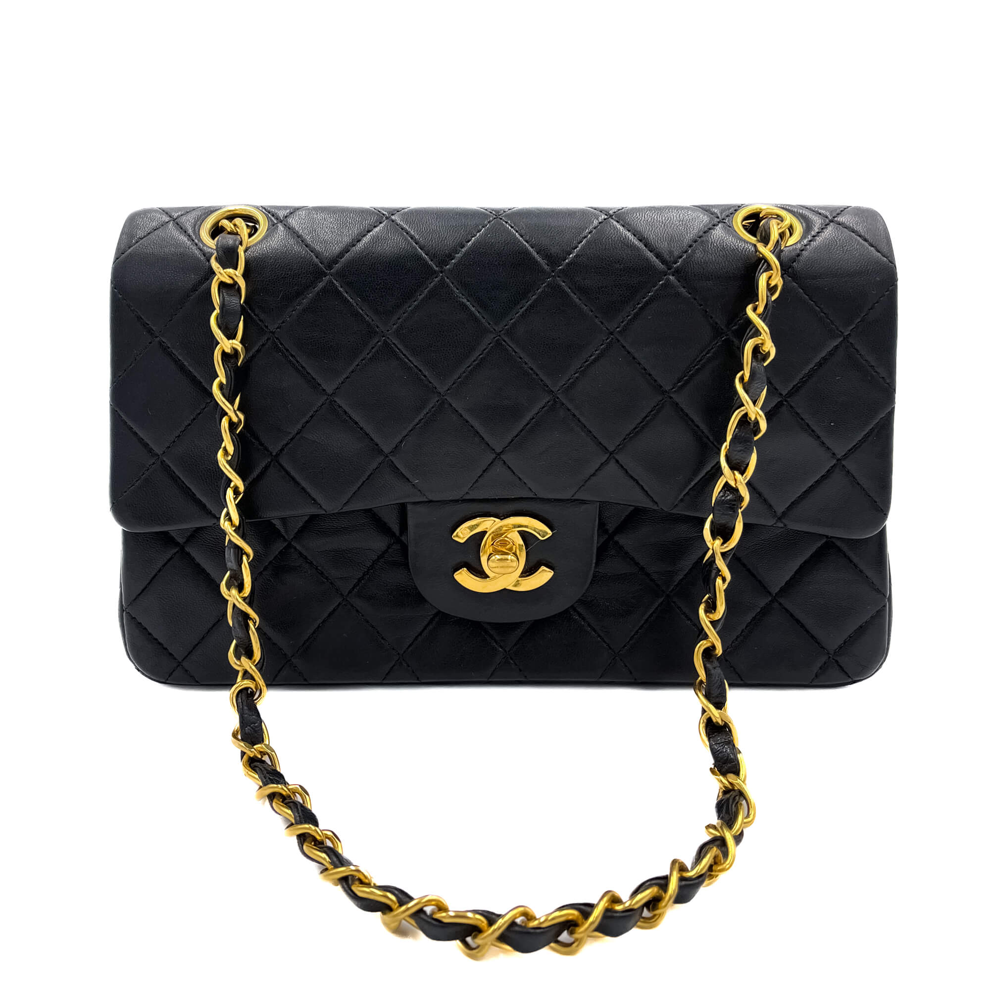 Classic Double Flap Chain Bag Black Leather Small