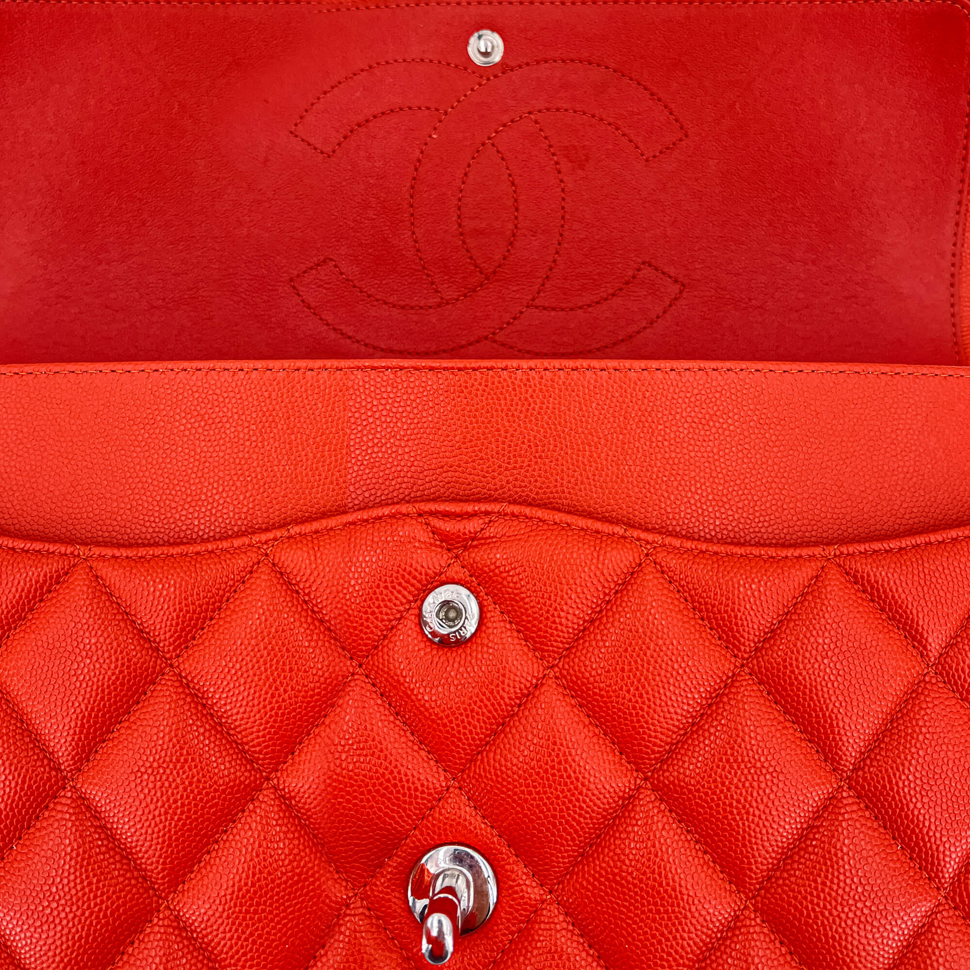 Classic Double Flap Jumbo Caviar Leather Chain Bag Orange