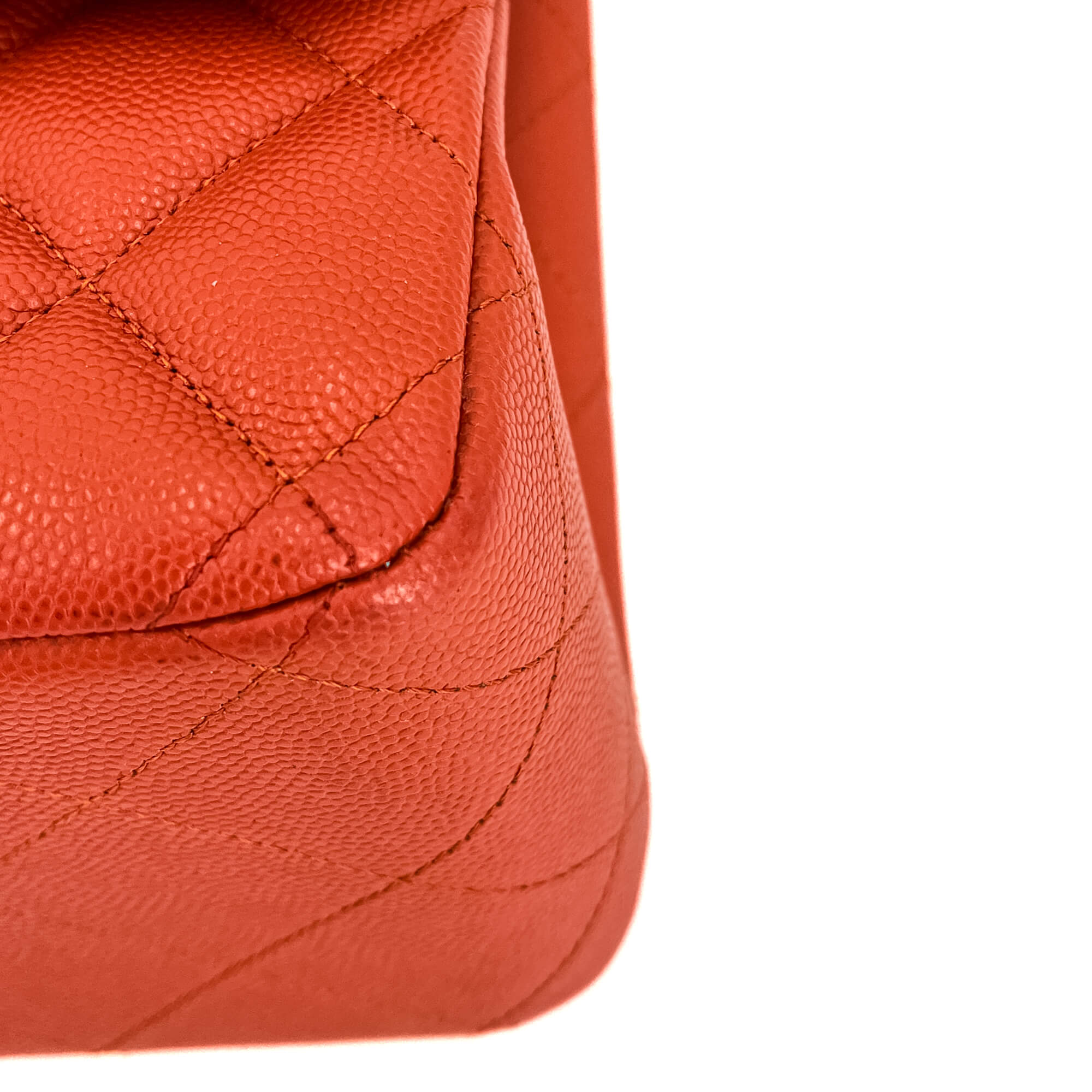 Classic Double Flap Jumbo Caviar Leather Chain Bag Orange