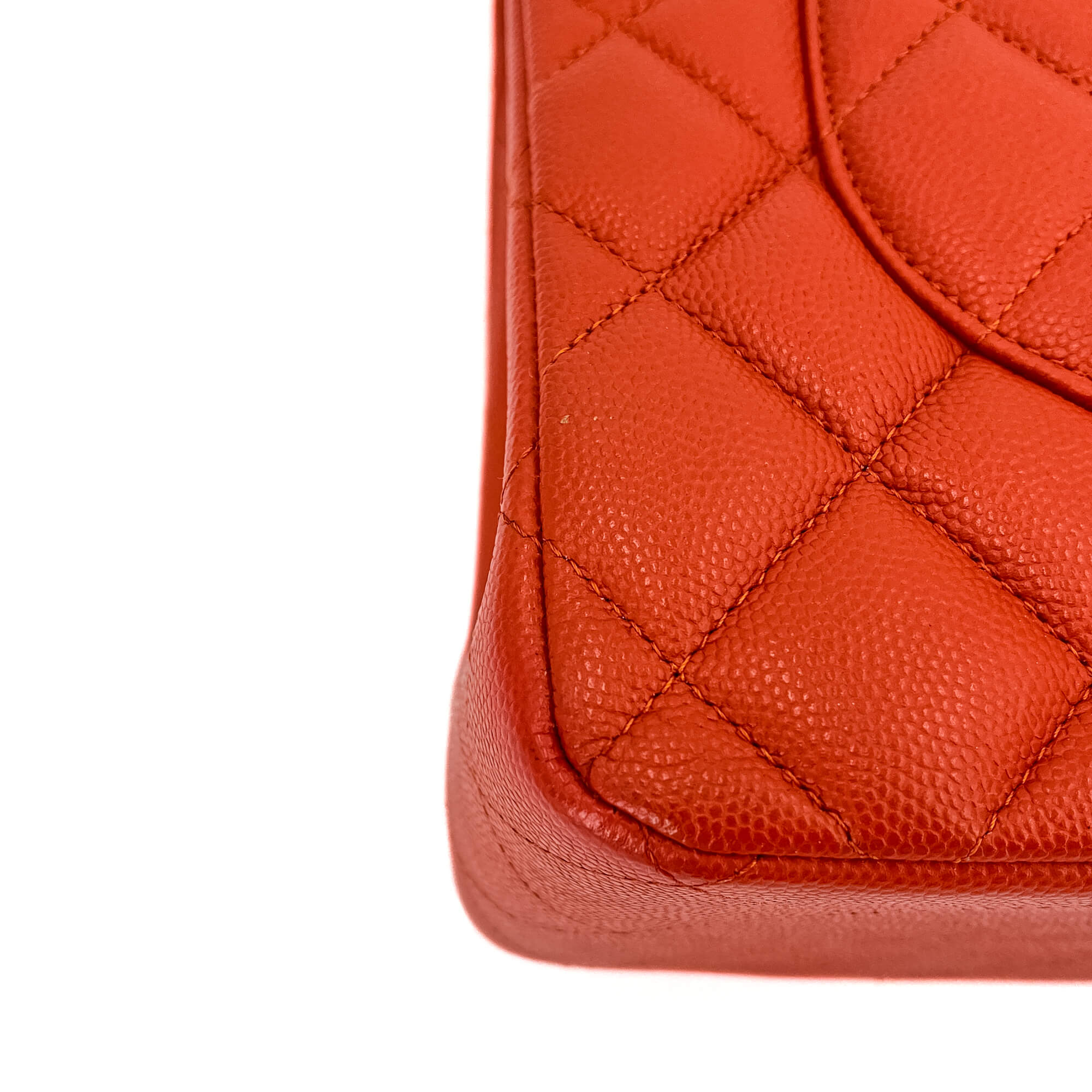Classic Double Flap Jumbo Caviar Leather Chain Bag Orange