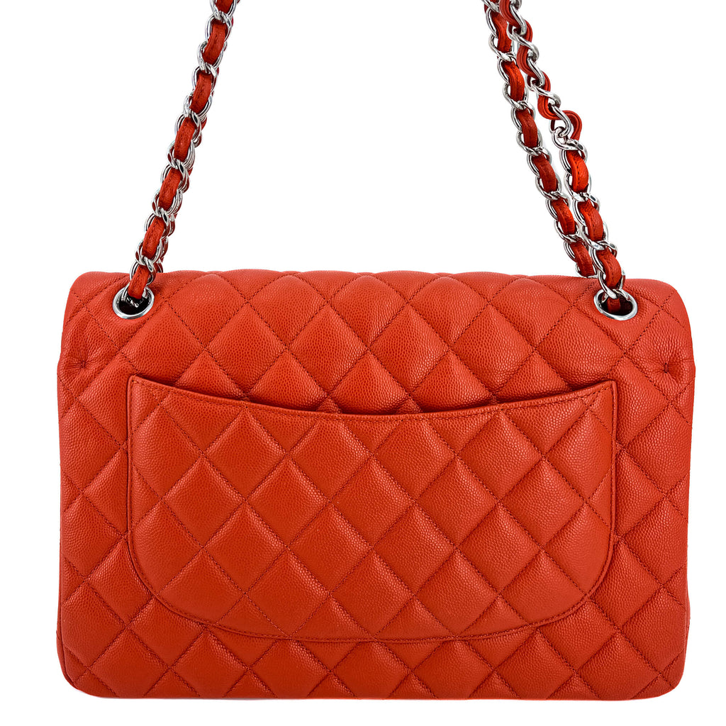 Classic Double Flap Jumbo Caviar Leather Chain Bag Orange