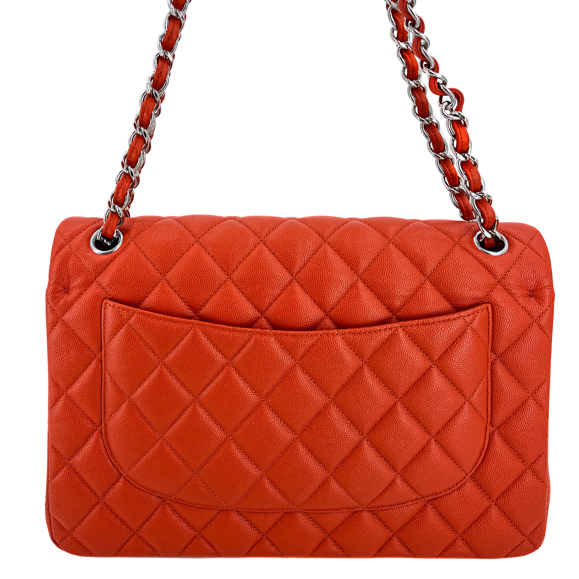 Classic Double Flap Jumbo Caviar Leather Chain Bag Orange