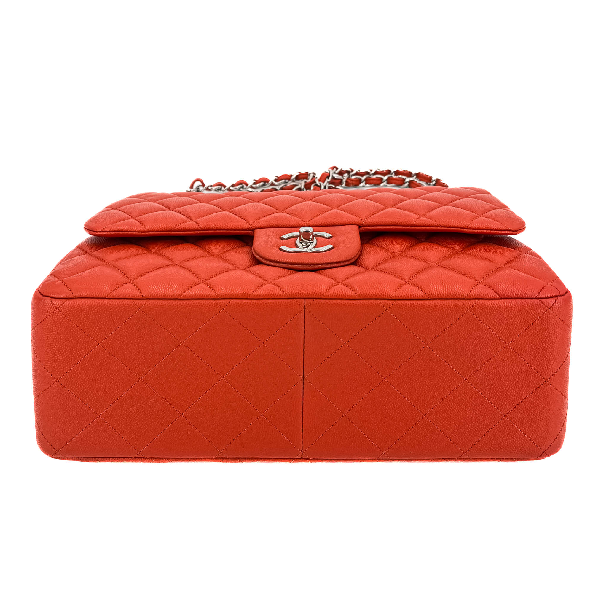 Classic Double Flap Jumbo Caviar Leather Chain Bag Orange