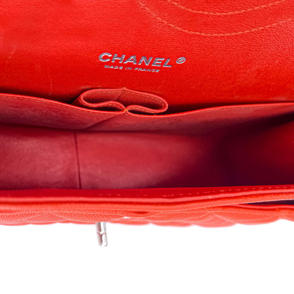 Classic Double Flap Jumbo Caviar Leather Chain Bag Orange