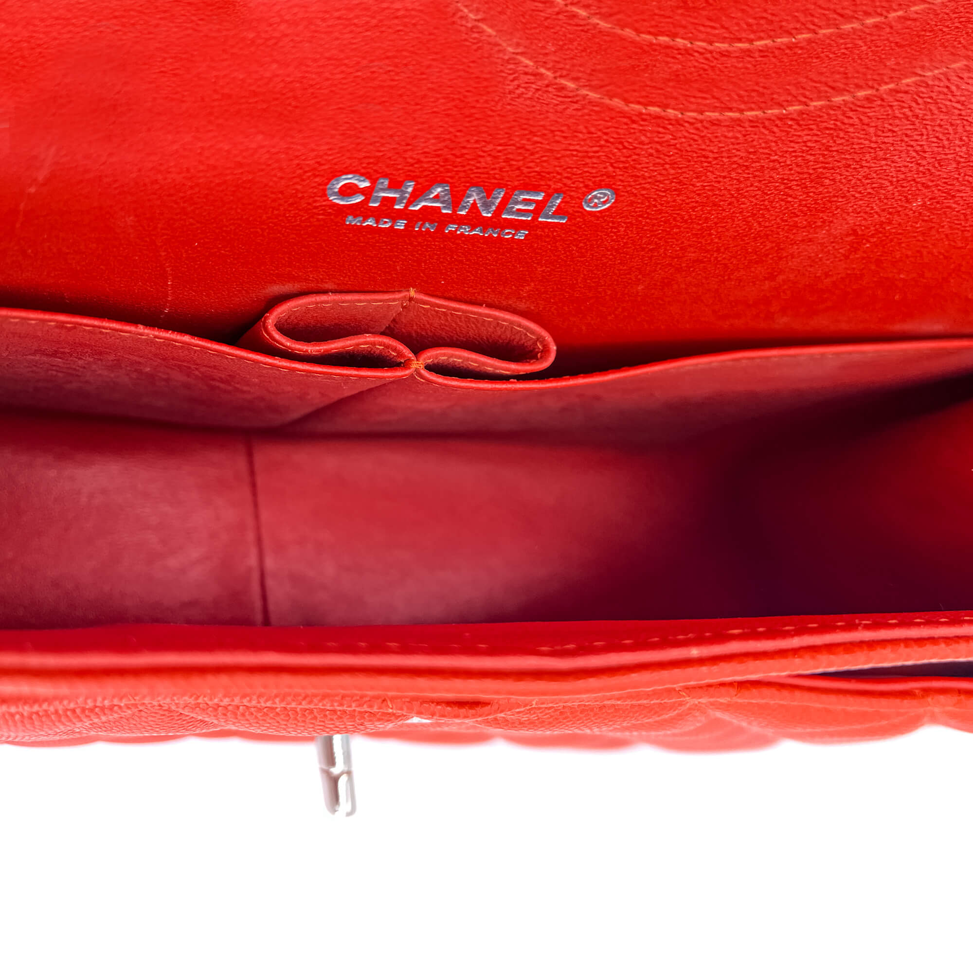 Classic Double Flap Jumbo Caviar Leather Chain Bag Orange