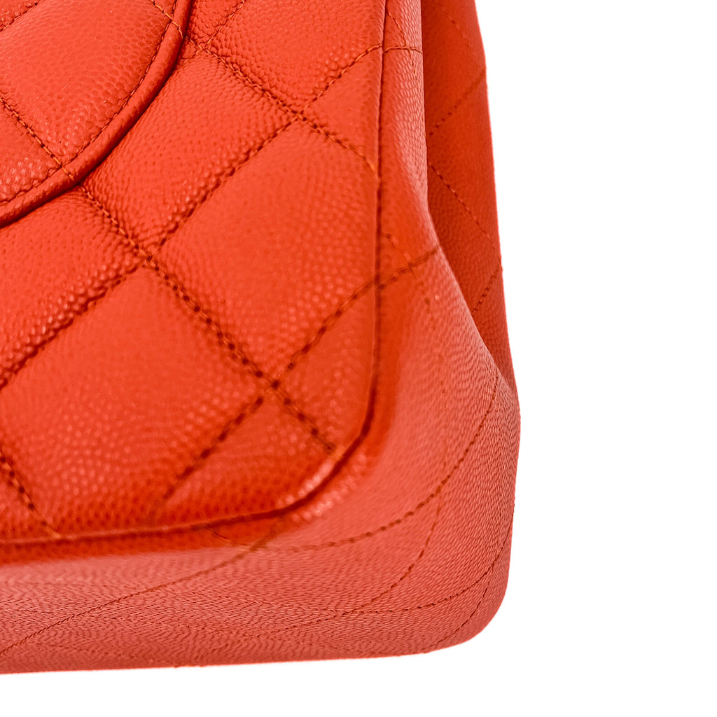 Classic Double Flap Jumbo Caviar Leather Chain Bag Orange