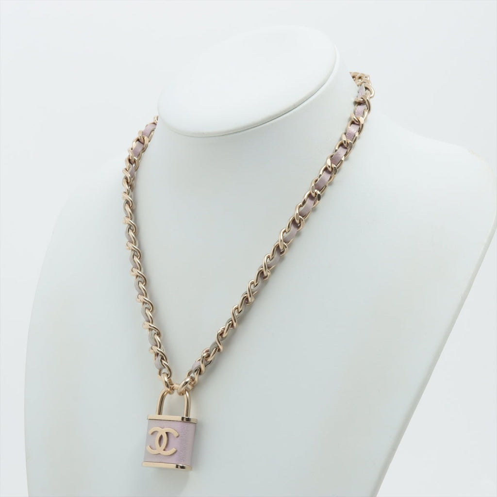 Coco Chain Necklace Padlock Purple Leather Gold