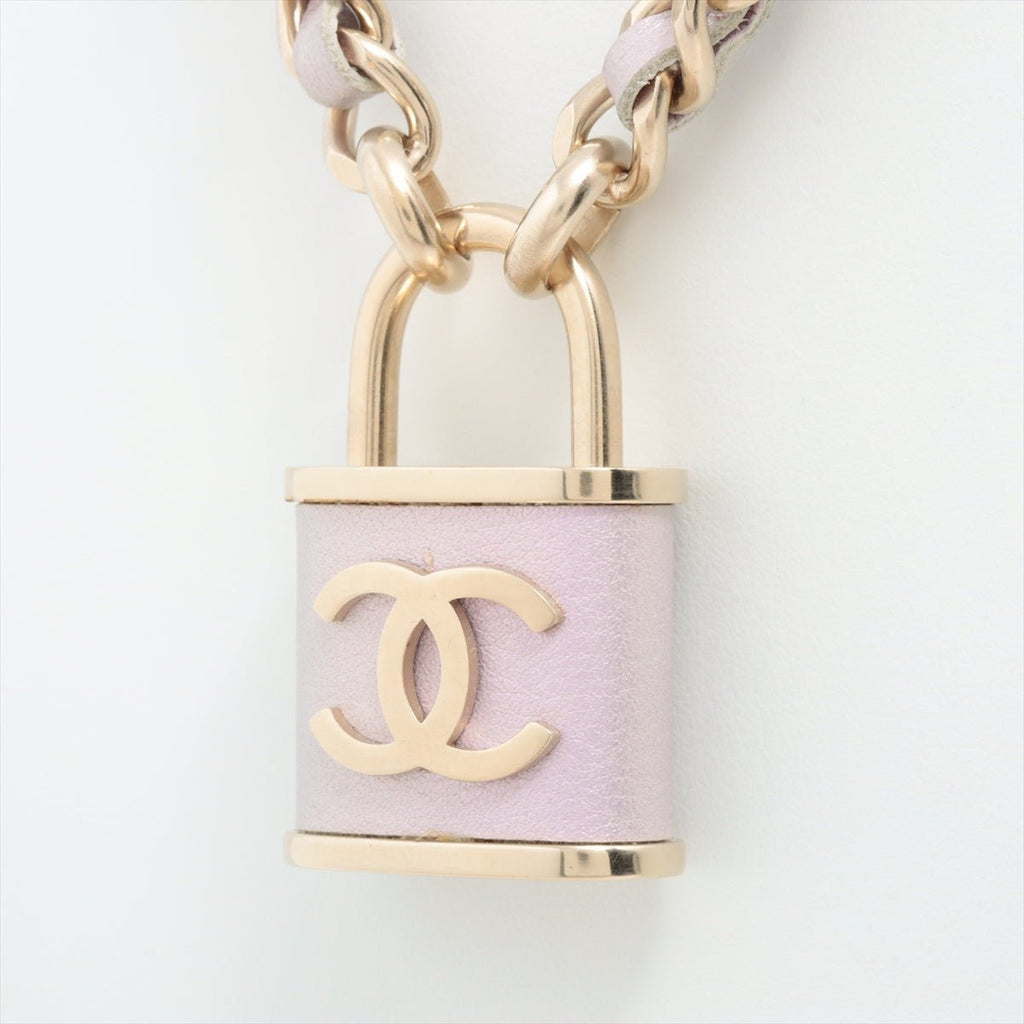 Coco Chain Necklace Padlock Purple Leather Gold