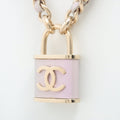 Coco Chain Necklace Padlock Purple Leather Gold