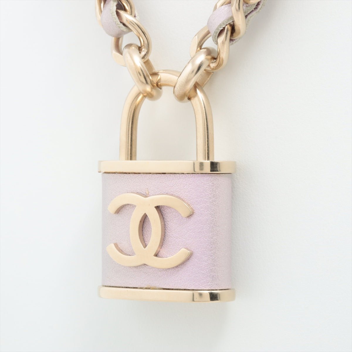 Coco Chain Necklace Padlock Purple Leather Gold