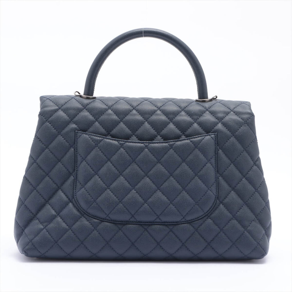 Coco Handle Large Caviar 2way Navy Blue Ruthenium