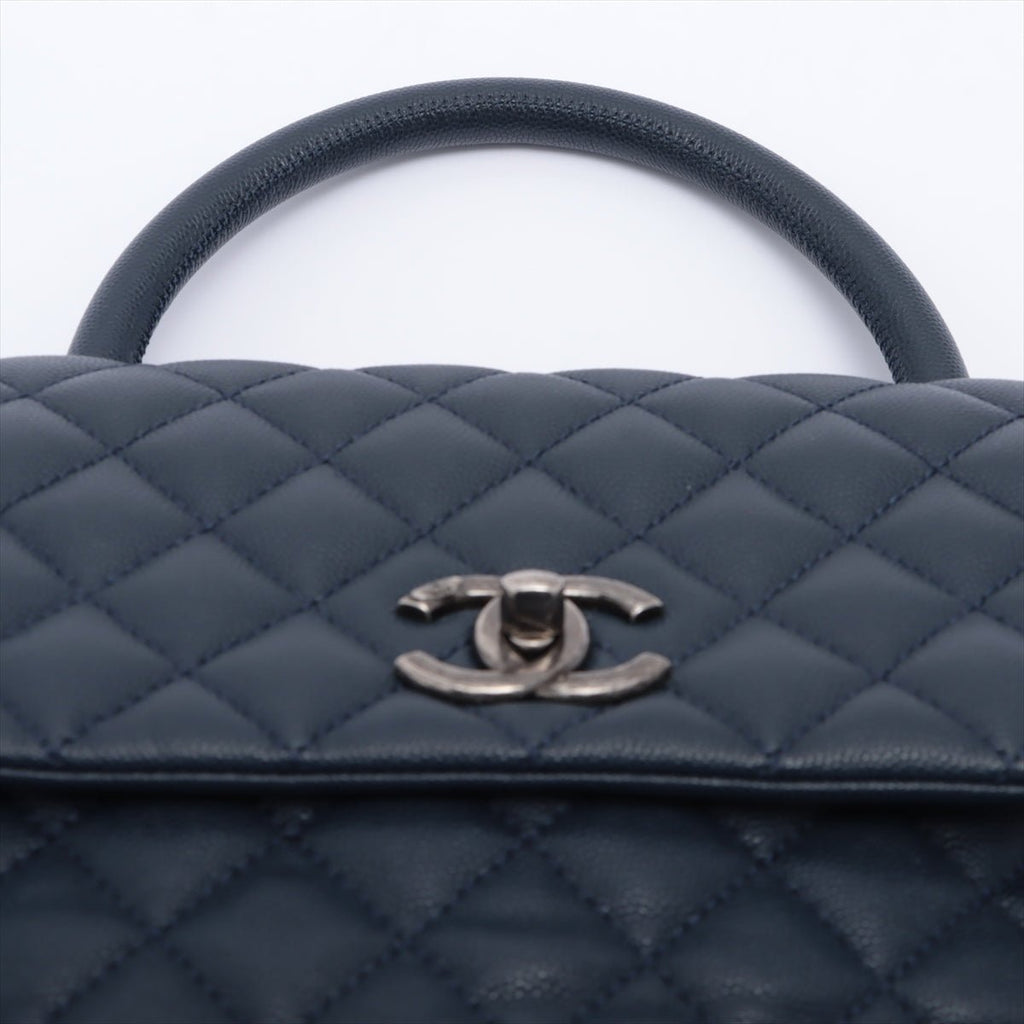 Coco Handle Large Caviar 2way Navy Blue Ruthenium