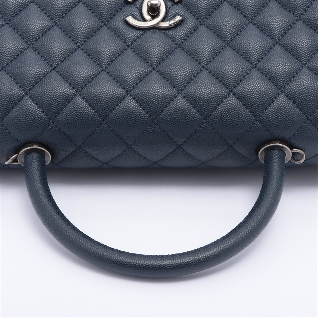 Coco Handle Large Caviar 2way Navy Blue Ruthenium