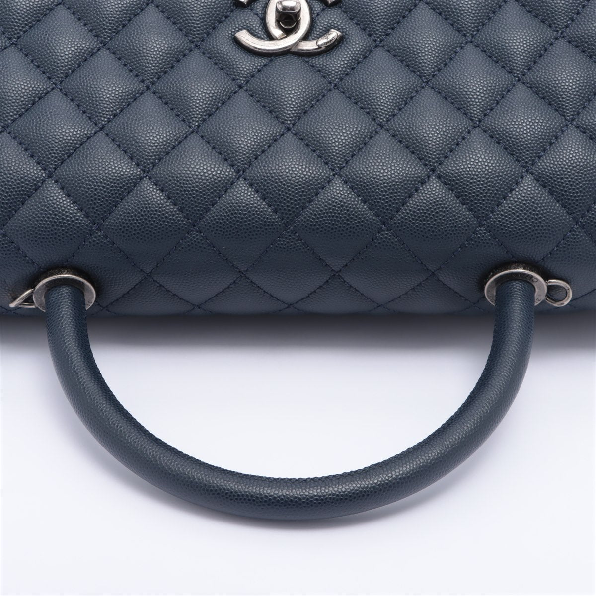 Coco Handle Large Caviar 2way Navy Blue Ruthenium