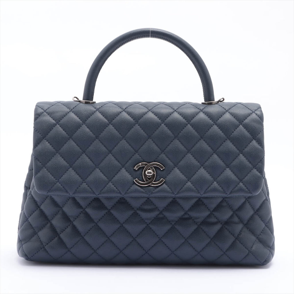 Coco Handle Large Caviar 2way Navy Blue Ruthenium