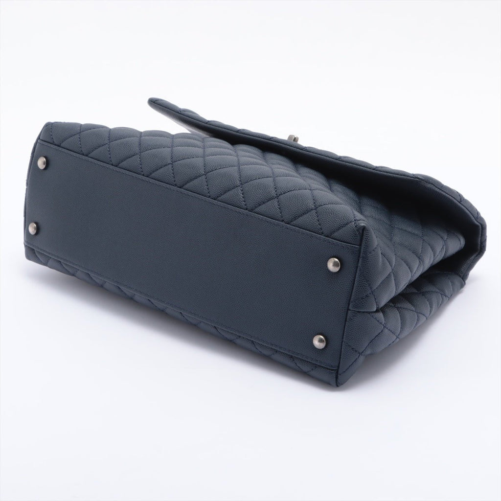 Coco Handle Large Caviar 2way Navy Blue Ruthenium