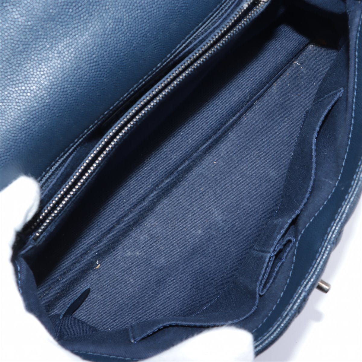 Coco Handle Large Caviar 2way Navy Blue Ruthenium