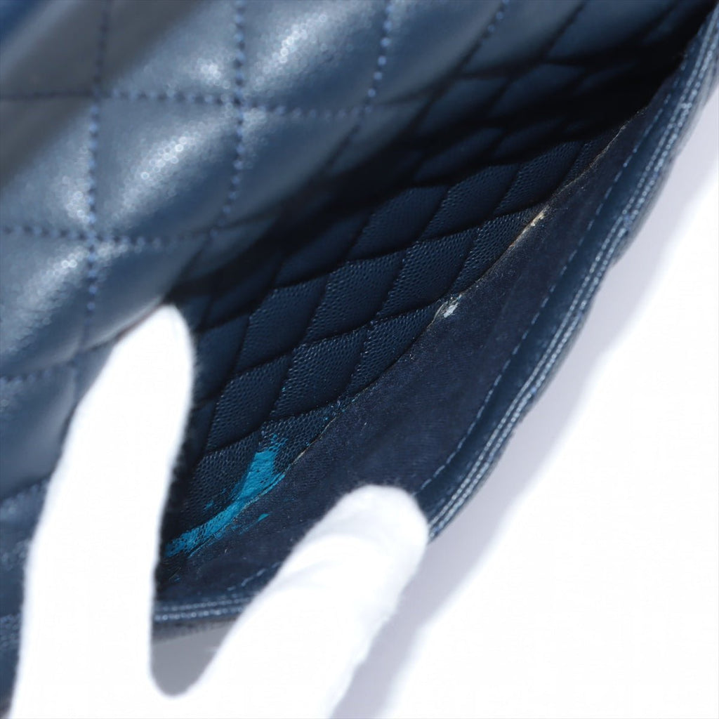 Coco Handle Large Caviar 2way Navy Blue Ruthenium