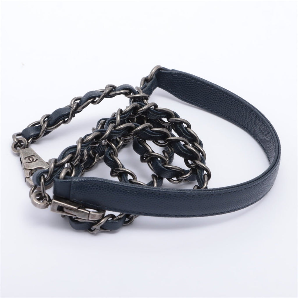 Coco Handle Large Caviar 2way Navy Blue Ruthenium