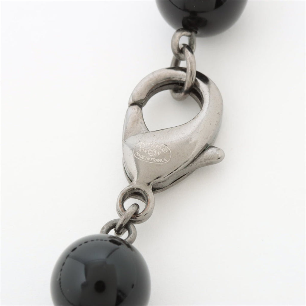 Coco Long Necklace Faux-Perles Black Silver