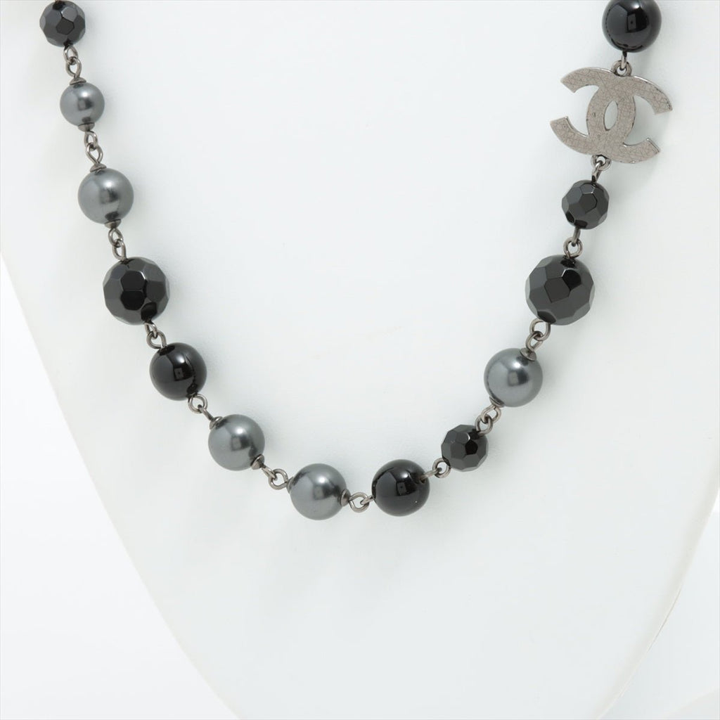 Coco Long Necklace Faux-Perles Black Silver