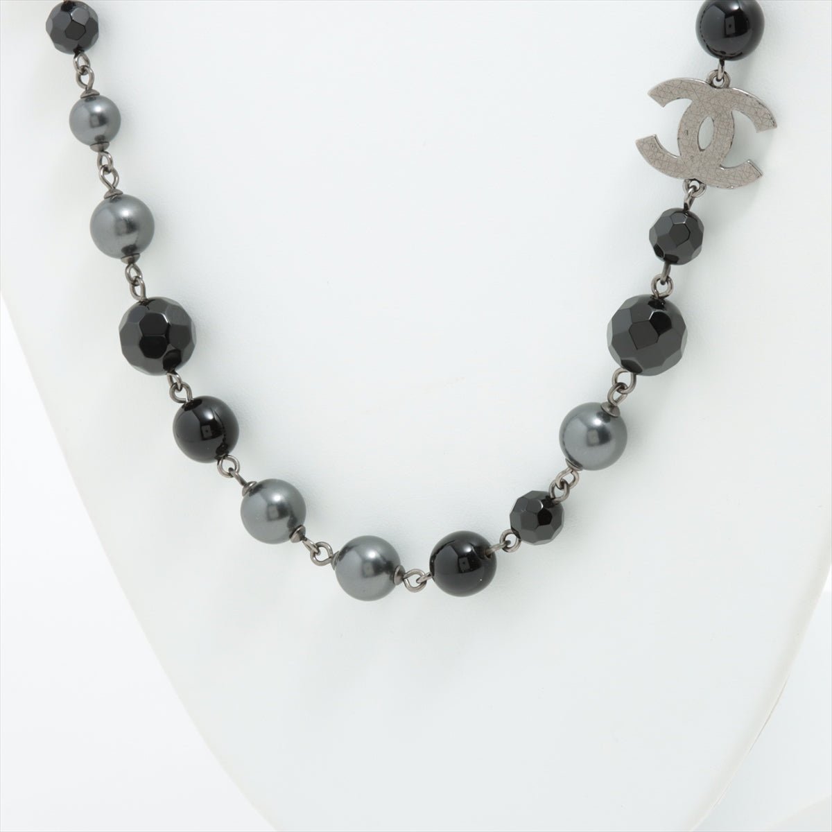 Coco Long Necklace Faux-Perles Black Silver