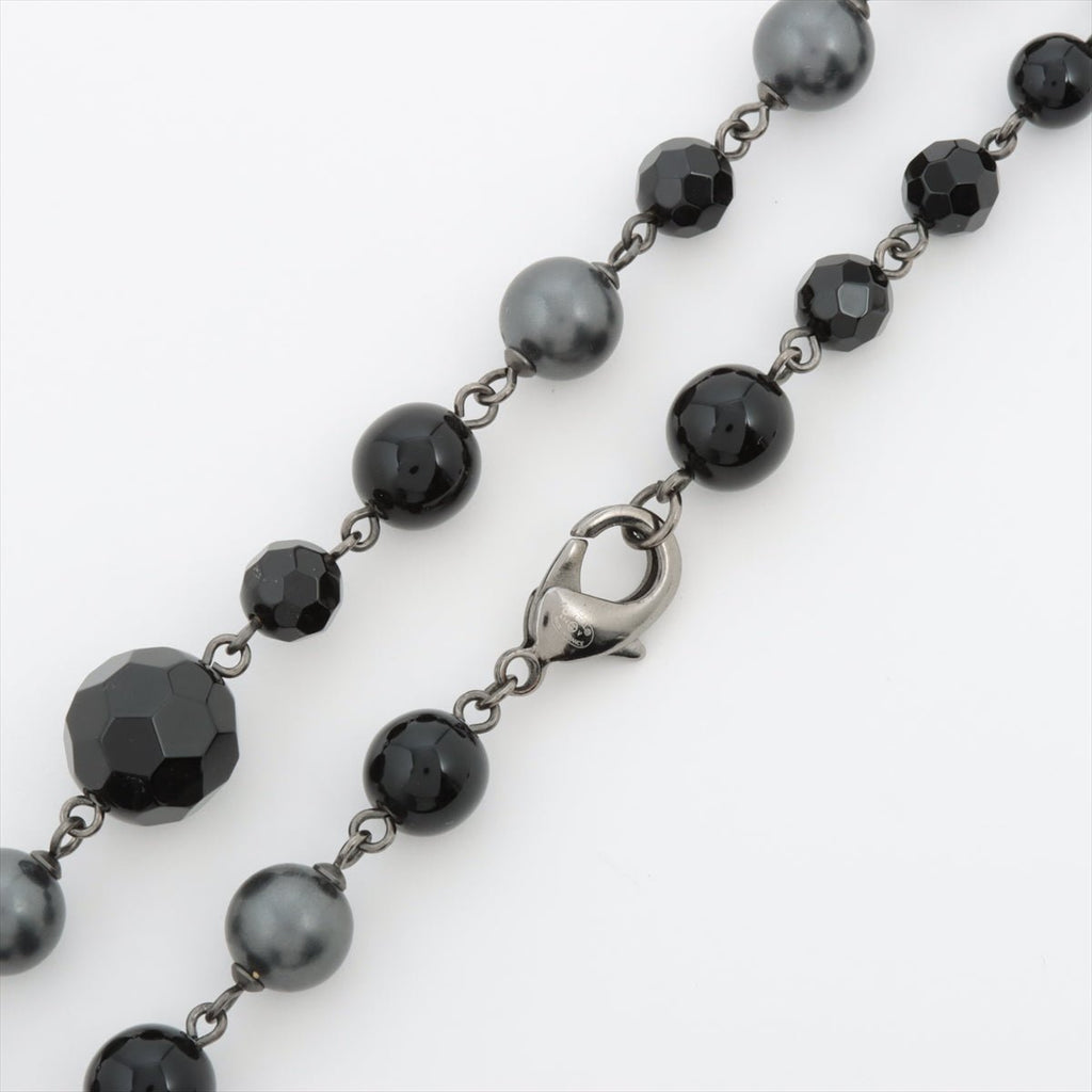 Coco Long Necklace Faux-Perles Black Silver