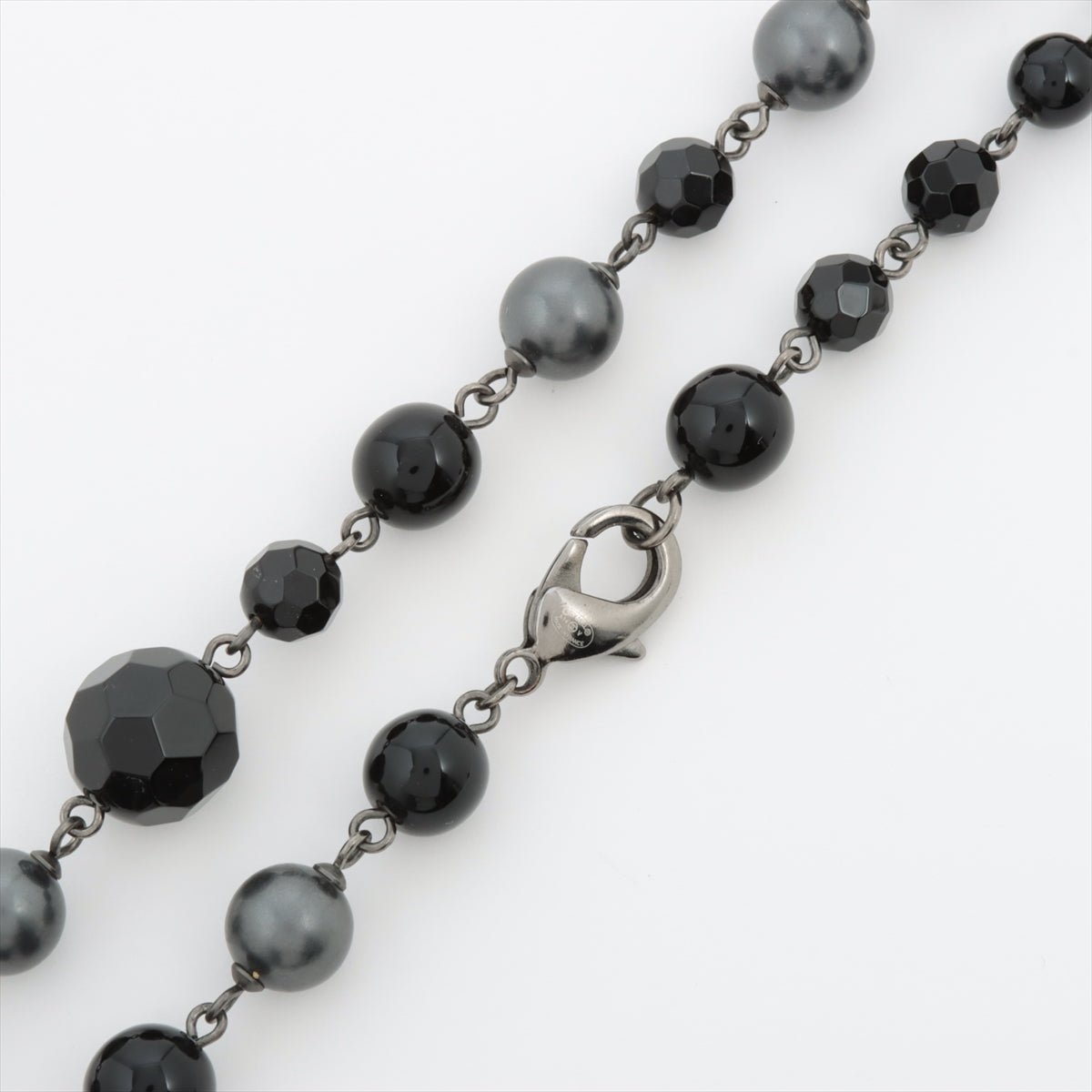 Coco Long Necklace Faux-Perles Black Silver